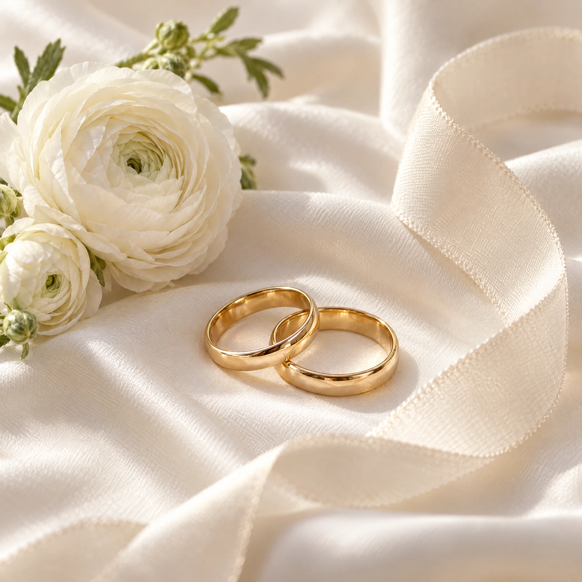 Placeholder detail dua cincin pernikahan di atas kain ivory